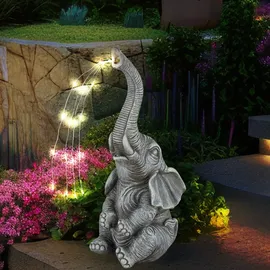 GLOBO Solarleuchte Elefant Gartendeko Tierfigur Solarlampe Außenleuchte grau Elefant, LED warmweiß, LxBxH 13,5x13x32,5 cm, 2er Set