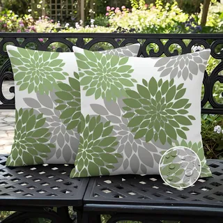 Ardjxue 2er Set Outdoor Kissen Grau Grün 40 x 40 Moderne Kissenbezüge Doppelseitig Dahlien Sommer Kissenbezug Sofakissen Deko Kissenhülle Sofakissen Dekokissen für Sofa Schlafzimmer Wohnzimmer