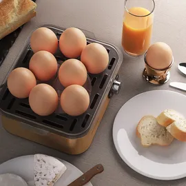 Arendo Eierkocher 8-fach, 500 W, Edelstahl, Warmhaltefunktion, Härtegrad einstellbar, für 8 +eier, Kupfer