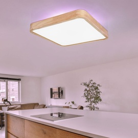 ETC Shop Deckenlampe LED Fernbedienung Holz Wohnzimmer Deckenleuchte Memory-Funktion Backlight CCT-Schaltung, Metall, 36W 1480lm 3000-6000K, LxBxH