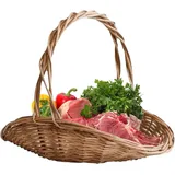 Rattan-Gartenkorb: handgewebter, rustikaler Picknickkorb mit Griff, leichter und tragbarer Aufbewahrungsbehälter für Gemüse, Obst, Blumen, Outdoor-Aktivitäten und Versammlungen, 1 Stück (30 x 25 cm)