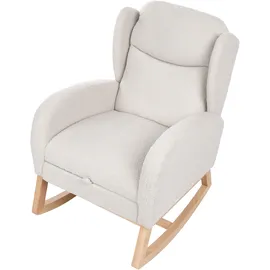Beliani Schaukelsessel Haslev Bouclé 70 x 100 x 80 cm Cremeweiß mit Fußstütze
