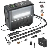 WORKPRO kabellose elektrische 3-in-1-Luftpumpe mit LED-Licht, Powerbank, Akku-Kompressor mit Display und automatischer Abschaltung, für Auto, Fahrrad, Motorrad, Bälle - USB- und 12V-Ladefunktion