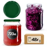 Kadax 48er-Set Marmeladengläser mit Schraubdeckel, 720 ml, grün