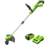Greenworks 40V Akku Rasentrimmer & Kantenschneider mit Rad für klein-mittelgroße Gärten, 33m Schnittbreite, automatischer Vorschub 1,65mm Nylonfaden, 40V 2Ah Akku & Ladegerät G40LT33K2