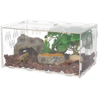 Halinuia Schnecken Terrarium, 30 x 20 x 15 cm Acryl Terrarium Reptil Fütterungsbox Transparent Mini Terrarium für Schnecken, Wasserschildkröten, SpinnenHamster, Einsiedlerkrebs, Echse