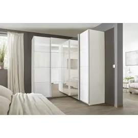 Rauch Quadra weiß (alpinweiß, hochglanz weiß), B:181cm H:210cm T:187cm, Holzwerkstoff, Schränke, Schwebetürenschrank, Eckschrank inkl. Türendämpfer und Schubladeneinsatz, mit Spiegeltüren