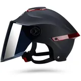 Erwachsener Motorradhelm mit Visier, Jet-Helm Chopper Cruiser Vintage Pilot Helmet, Bestehen Sie den Kollisionstest, um die Verkehrssicherheit zu Gewährleisten(Matt-schwarz, Braune Linse)