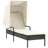 vidaXL Sonnenliegen 2 Stk. mit Dach und Tisch Schwarz Poly-Rattan