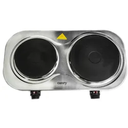 Camry CR6511 Doppel-Elektroherd, Kochzone 18,5 - 15,5 cm, 2 stufenlos regelbare Thermostate, 1500W-1000W, Silber