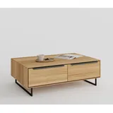Couchtisch Brest Kernbuche teilmassiv 110x70cm Metallkufen 2 Schubladen Neu OVP