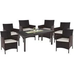 Poly-Rattan-Garnitur Hamar, Gartenmöbel Balkon-Set Sitzgarnitur ~ braun, Kissen creme