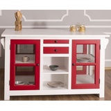 Casa Padrino Küchenbuffet Landhausstil Kücheninsel Weiß / Rot 150 x 90 x H. 90 cm - Massivholz Küchenschrank mit 4 Glastüren und 4 Schubladen - Landhausstil Küchenmöbel