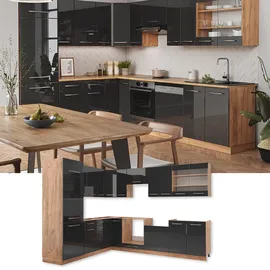 Vicco Winkelküche Fame-Line L-Form 287 cm Anthrazit Hochglanz/Goldkraft Eiche