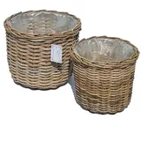 Casa Moro Flechtkorb Rattan Korb Meran rund mit Folie Weidenkorb (Blumenkorb Pflanzenkorb) braun 33 cm