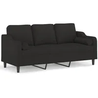 vidaXL 3-Sitzer-Sofa mit Zierkissen Schwarz 180 cm Stoff