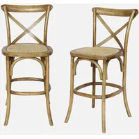 Sweeek 2er-Set Vintage Bistro-Barhocker aus braunem Holz mit Fußstütze