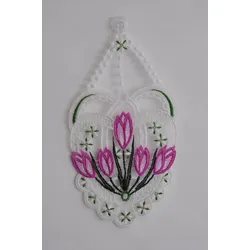 Fensterbild STICKEREIEN PLAUEN "Krokusse" Gr. 1, bunt (grün, lila, weiß), B:15cm H:27cm, Polyester, Fensterbilder