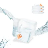 Relaxdays Relaxdays, transparent/orange Faltbarer Wasserkanister 4er Set, 5 l, Faltkanister mit Hahn, BPA-frei, geschmacksneutral