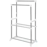 Tectake tectake® Kleiderständer, auf Rollen mit 2 Festellbremsen, pflegeleicht, 84 x 42 x 95 - 170 cm