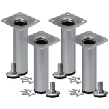 Stahlia Möbelfüße verstellbar (4er Set) Chrom Matt 40cm Höhe belastbar bis 50kg Sofafüße Schrankfüße Möbelbeine höhenverstellbare Füße Metallbeine