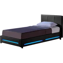 Home Deluxe - LED Bett ASTEROID - Dunkelgrau, 90 x 200 cm - inkl. Lattenrost I Polsterbett Design Bett inkl. Beleuchtung - Dunkelgrau
