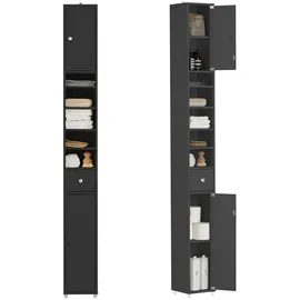 SoBuy Badezimmerschrank mit 5 Fächern und 1 Schublade Holz Schwarz BZR34-SCH