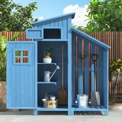 Merax Gerätehaus Gartenschrank Geräteschuppen Geräteschrank,124x46x174cm, auch für kleine Gärten geeignet,Blau