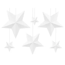 6 Sterne Hängedeko 12 - 37cm Papiersterne zum Aufhängen Faltsterne 3D Optik Weihnachtssterne Weihnachtsdeko Hochzeitsdeko Geburtstagsdeko Sterndeko