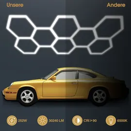Barberpub Hexagon LED Garage Light, 30240LM 6500K Hexagon LED Beleuchtung, 8 Grid, LP008/nicht dimmbar - Weiß