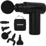 Niceey Mini Massagepistole, Muskel Percussion Massagegerät mit 6 Geschwindigkeiten, Massagematte 5 Köpfe Massage Gun für Schulter Körper Rücken Entspannung, Schwarz