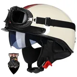Halbschalenhelm Motorradhelm mit ABS-Schale ECE-zertifizierter Schnellverschluss und abnehmbarem Visier für Erwachsene | Chopper Helm, Mofa Helm Retro, JetHelm Halbhelm für Scooter
