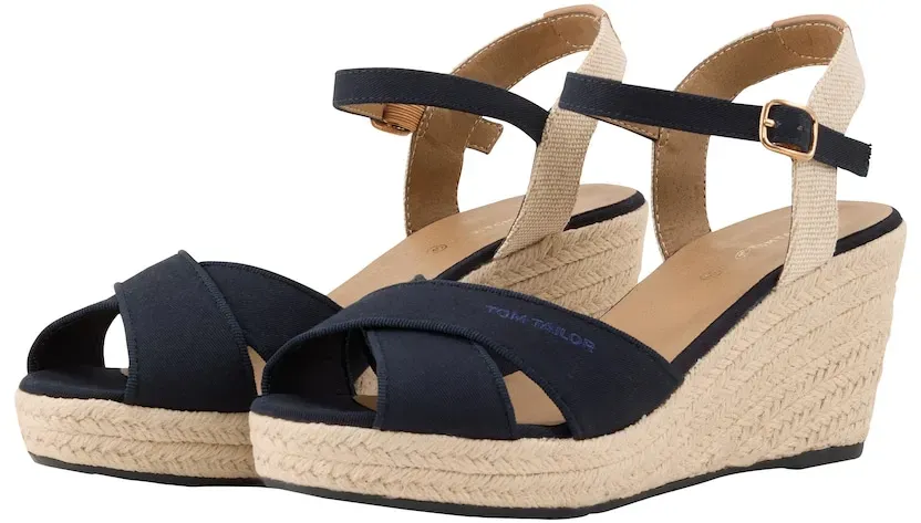 TOM TAILOR Damen Sandalen mit Keilabsatz, blau, Uni, Gr. 39