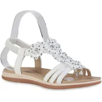 VAN HILL Damen Riemchensandalen Sandalen Spitze Blumen Strass Sommer