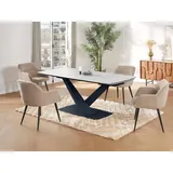vente-unique Esstisch ausziehbar - 6 bis 10 Personen - Sicherheitsglas, Keramik & Metall - Marmor-Optik Weiß & Schwarz - MALATA von Maison Céphy