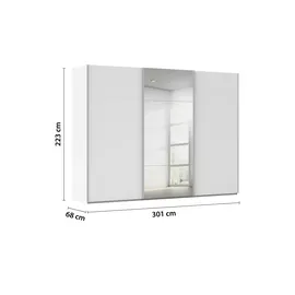 meinSchrank Schwebetürenschrank Regina 301 x 223 x 68 cm Weiß/Beige/Grau/Schwarz