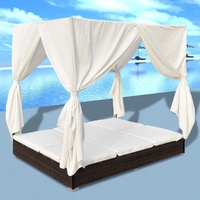 Gartenliege Gartenstuhl Outdoor - Klassisch Design Outdoor-Loungebett mit Vorhang Poly Rattan Braun Relaxliege cloris
