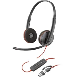 Poly Blackwire 3220 Schwarz Kabelgebundenes Stereo-Headset, USB-C/A, unterstützt Poly Lens