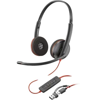 Poly Blackwire 3220 Schwarz Kabelgebundenes Stereo-Headset, USB-C/A, unterstützt Poly Lens