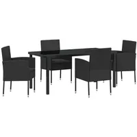 VidaXL 5-teiliges Garten Esstischset mit Kissen Schwarz Poly-Rattan
