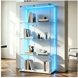 Simurq Glasvitrine Standvitrinen mit LED Beleuchtung Vitrinenschrank mit Glastür (glas vitrine mit 2 Glastür und 4 Lagen,Schloss,Kippsicherung) Sammlervitrine aus gehärtetes Glas,Modernes rahmenloses Design weiß