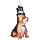 Brubaker Hund mit Zylinder und Fliege - Handbemalte Weihnachtskugel Terrier aus Glas - Mundgeblasener Christbaumschmuck Figuren Lustig Deko Anhänger Baumkugel - 11 cm