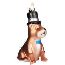 Brubaker Hund mit Zylinder und Fliege - Handbemalte Weihnachtskugel Terrier aus Glas - Mundgeblasener Christbaumschmuck Figuren Lustig Deko Anhänger Baumkugel - 11 cm