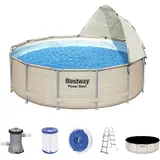 BESTWAY Power Steel Frame Pool Set 396 x 107 cm inkl. Filterpumpe Rattanoptik