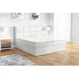 Boxspringbett DAN 180 x 200 mit 2 Bettkästen, Bonell-Matratze und Topper. Farbe: Weiß - Weiß
