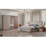 Xlmoebel Schlafzimmer-Set Große beige Schlafzimmermöbel Set Doppelbett 2 Nachttische Schrank, (4-tlg., Bett / 2x Nachttische / Kleiderschrank), Hergestellt in Europa beige