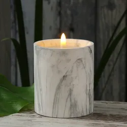 LED Kerze Marmoroptik Zement Wachs natürliche 3D Flamme Timer H: 12cm grau