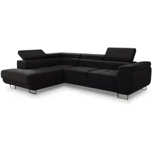 Sofnet Ecksofa Caris mit Schlaffunktion und einstellbare Kopfstützen, Wohnlandschaft mit Bettkasten, Couch, Sofa, (Schwarz Textil, 5-Sitzer, Ottomane links, L-Form,Rechteckig, 273x203 cm, Wohnzimmer, Sofas & Couches, Wohnlandschaften, Ecksofas