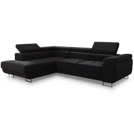 Sofnet Ecksofa Caris mit Schlaffunktion und einstellbare Kopfstützen, Wohnlandschaft mit Bettkasten, Couch, Sofa, (Schwarz Textil, 5-Sitzer, Ottomane links, L-Form,Rechteckig, 273x203 cm, Wohnzimmer, Sofas & Couches, Wohnlandschaften, Ecksofas
