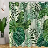 CYSYLQW Tropische Blätter Duschvorhang 180x180 Grüne Blätter Tropische Palmblätter Pflanzen Duschvorhänge Textil Stoff Blätter Bad Vorhang Shower Curtains Wasserdicht (200 x 240 cm(BxH),6)